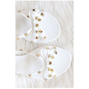 NWT White Jelly Bow Rockstar Flip Flop Sandals, 8